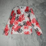 Title Nine Cardigan Sweater Womens M Red Floral Print Button Front Stretch Boho Photo 1