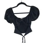 Princess Polly Womens Crop Top Tie Front Wrap Smocked Puff Sleeve Black 0 Photo 0