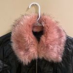 Ci Sono Black Faux Leather Jacket Pink Fur Collar Biker Moto Women’s Small Photo 2