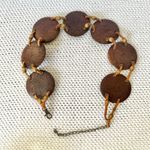 Vintage Unmarked Leather Double Strap Wooden Carved Medallion Disc Waist Belt OS Brown Photo 13