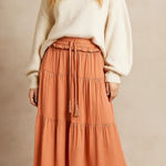 Rachel Zoe  Tiered Matte Satin Midi Skirt Boho Tangerine Orange sz XS Photo 0
