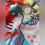 GUAPA Women’s Colorful Abstract Face Print Collared Casual Vest‎ Like New M/L Orange Size M Photo 6