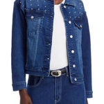 AQUA  Denim Jacket‎ XL Silver Studded Dark Wash Jean Coat Women's Photo 0