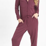 Lively Plum Long Sleeve Drawstring Waist V Neck Casual Jumpsuit Size Large Purple Photo 0