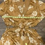 Privy Crinkled Satin Ruffle Long Sleeve Mini Dress Gold Brown White Size Large Photo 9