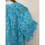 Lilly Pulitzer  Tayla Resort White Took Me By Sunrise Linen Top Blue Ruffle EUC M Photo 8
