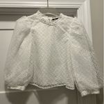 ZARA  White High Neck Blouse with Layer Embroidered Puff 3/4 Sleeves Size Medium Photo 0