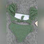 Olive Green 2 Piece Bathing Suit Bubble Sleeve Top High Waisted Belted Bottoms Size XL Photo 7