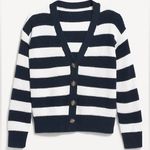 Old Navy  Blue + White Striped Lightweight Shaker Stitch Cardigan Photo 0
