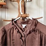 Jigsaw Silk Satin Ruffle Shirt Brown Midi Dress Size 4 Photo 6