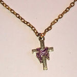 Elegant Gold Tone and Purple Enamel Dainty Cross Necklace Photo 0