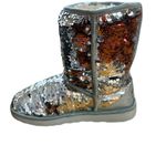 UGG  Womens Classic Short Sequin Sparkles Boots Silver Pink Reversible Sz 8 EUC Photo 1