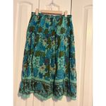 Coldwater Creek  Floral Tiered Midi Skirt Blue Green Rayon Women's Size M Photo 2