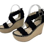 Marc Fisher Calita Black Suede Scalloped Crisscross Platform Espadrille Wedge 7M Photo 15