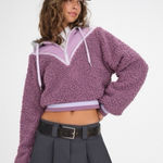 For Love & Lemons For Love & Lemons Cozy Sherpa Cropped Pullover Half Zip Hoodie Purple Small Photo 0