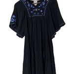 Blue Rain Floral Embroidered Dress Womens Sz XS Bat Sleeve Boho Fringe V Neck Photo 0