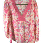 Counterparts  Floral Crochet Trim Long Sleeve Blouse Womens XL Pink‎ Peach New Photo 0