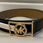 Michael Kors  Black Leather Belt Goldtone MK Logo Buckle NEW Photo 0