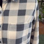 GH Bass Dusty Blue & Cream Checkered Long Sleeve Button Up Fleece Shacket Top Size L Photo 2