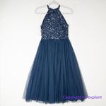 New! Maya halterneck midi tulle dress‎ tonal delicate sequin navy size 2 Blue Photo 11