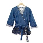 Derek Lam  10 Crosby Denim Kimono Jacket Wrap Belted Floral Patchwork Size 0 | XS Photo 1