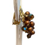 Vintage Cluster Faux Chocolate Color Pearl AB Diamond Cut Beads Earrings Leaves Photo 1