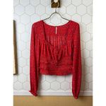Free People  Red Floral Lolita Peasant-Style Smocked Top - Size - Small Photo 5