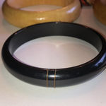 5 Boho Tan & Black Wooden Fabric Bangle Bracelets Photo 6