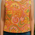 Vintage 70's Paisley Floral Flower Power Tank Top Size Medium Pink Photo 0