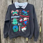 Vintage 80s Gopher Sport Ugly Christmas Print Collared Granny Sweatshirt Black Size L Photo 0