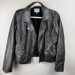 Skies Are Blue  Vegan Leather Moto‎ Biker Jacket Sz M Black Asymmetrical Zipper Photo 10