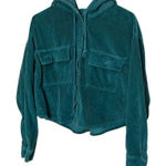 American Eagle Corduroy Button-Up Cropped Shirt Jacket Shacket Green Size L Photo 0
