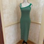 ZARA  Asymmetric Bodycon MIDI Cotton Dress Green Pink striped Sz L Photo 3