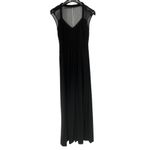 Calvin Klein Black Beaded Pleated Bodice Mesh Illusion Cap Sleeve Long Dress 4 Photo 1