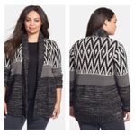 Lucky Brand  Stargazer Chevron wool blend open long cardigan women’s M black gray Photo 1