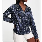 VERO MODA Navy Blue Cosmic Star Print Satin Long Sleeve Pajama Shirt Size Medium Photo 2