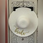 Chic Soul Large floppy bride theme beach or sun hat in white with gold writing. One size Photo 1