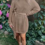 NWT Cozy Waffle Knit Crewneck Sweater Dress with Belt Tan Size Small Photo 13