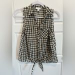 J.Jill  Top Cotton Silk Tie Front Sleeveless Blouse Moss Green Check Plaid Xs Photo 1