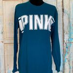 PINK - Victoria's Secret PINK Victoria Secret Long Sleeve Crew Neck Logo Teal Top Tee Photo 0