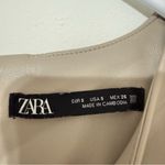 ZARA  Women’s Cream Faux Leather Dress Padded Shoulders Size S Photo 11