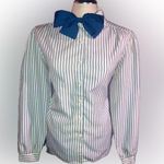 Vintage Paris Station Bow Tie Blouse Blue Size M Photo 0