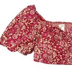 Japna NEW  Floral Puff Sleeve Sweetheart Crop Blouse Milk Maid Fairy Feminine L Photo 2