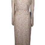 Mac Duggal Long Sleeve Sequin Midi Cocktail Dress Nude Blush Pink Size 4 Photo 1