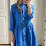 J. Crew Factory Women’s Eyelet Mini Shirt Dress Longsleeve Collared in Blue 14 Photo 2