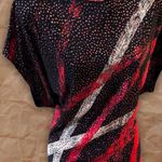 Vintage NUIT Black Red White Abstract Glitter Midi Dress Size M Photo 6