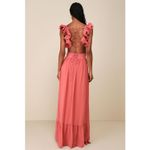Lulus NWT  Soiree Celebration Rusty Rose Ruffled Lace-Up Maxi Dress Bridesmaid S Photo 2