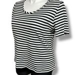 Vintage Three Flaggs Womens Knit T Shirt Top Short Sleeve Pullover Striped Large Black Photo 4