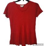 Faded Glory  Knit Top V-Neck Short Sleeve Ribbed Red Blouse Small‎ Photo 0