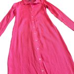 Amanda Uprichard Bright Pink Button-Down Dress Ribbed Long Sleeve Size Medium Photo 4